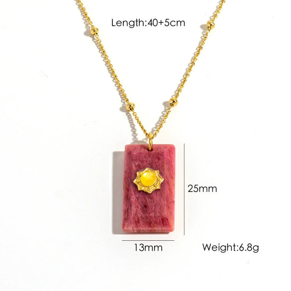 Wholesale Necklace Natural Stone Geometric Pattern Stainless Steel Set With Gems Pendant