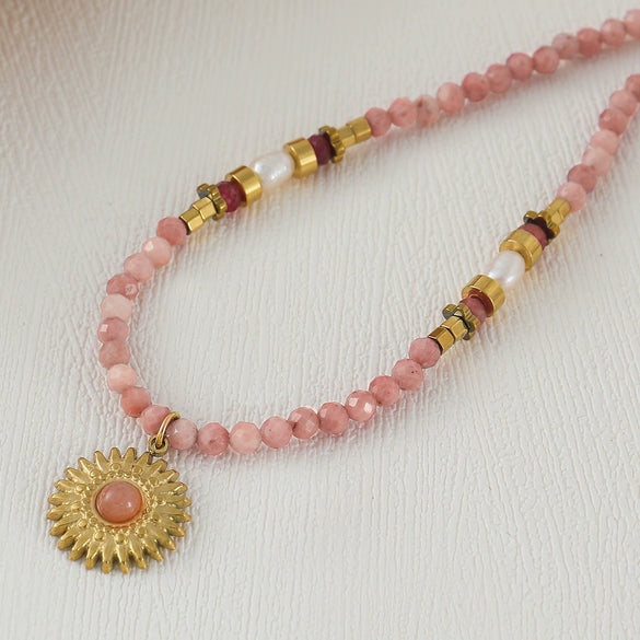 Wholesale Necklace Natural Stone Stainless Steel Copper Geometric Sunflower Handmade For Women
