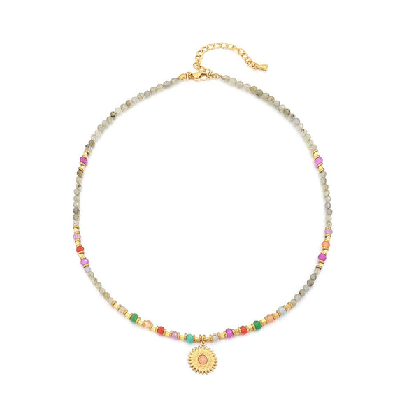 Wholesale Necklace Natural Stone Stainless Steel Copper Geometric Sunflower Handmade For Women