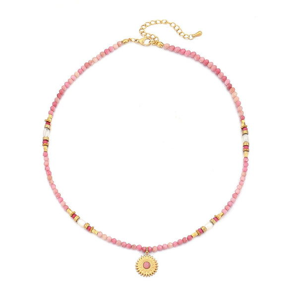 Wholesale Necklace Natural Stone Stainless Steel Copper Geometric Sunflower Handmade For Women