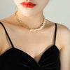 Wholesale Necklace Oval Freshwater Pearl Chain Stitching Geometric Design Baroque Niche Style Titanium Steel Electroplating