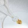 Wholesale Necklace Pearl And Titanium Steel Heart Shape Pendant Electroplated Women's Fashion Retro Light Luxury Design