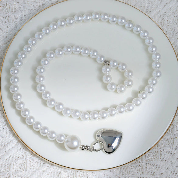 Wholesale Necklace Pearl And Titanium Steel Heart Shape Pendant Electroplated Women's Fashion Retro Light Luxury Design