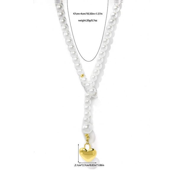 Wholesale Necklace Pearl And Titanium Steel Heart Shape Pendant Electroplated Women's Fashion Retro Light Luxury Design