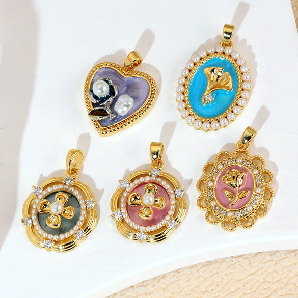 Wholesale Necklace Pendant Copper Enamel Glaze Flower Dripping Oil Style
