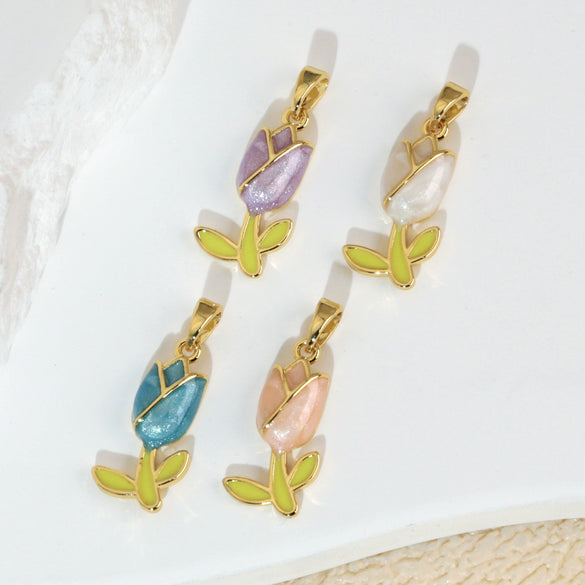 Wholesale Necklace Pendant Copper Tulip Flower Electroplated Clavicle Chain Accessories