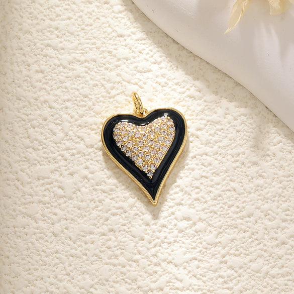 Wholesale Necklace Pendant Copper With Zircon Oil Drop Leopard Print Threedimensional Heart And Black Agate Irregular Heart