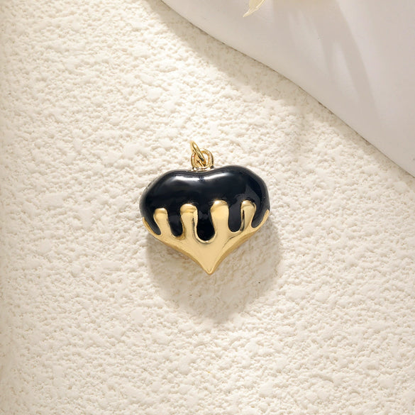 Wholesale Necklace Pendant Copper With Zircon Oil Drop Leopard Print Threedimensional Heart And Black Agate Irregular Heart