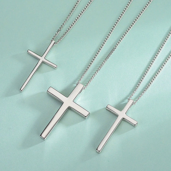 Wholesale Necklace Pendant Silver 925 Sterling Simple Glossy Cross Electroplated Box Chain