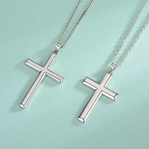 Wholesale Necklace Pendant Silver 925 Sterling Simple Glossy Cross Electroplated Box Chain
