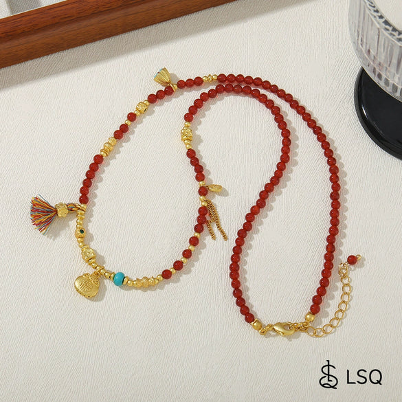 Wholesale Necklace Red Agate Copper Geometric Handmade Vintage Natural Stone