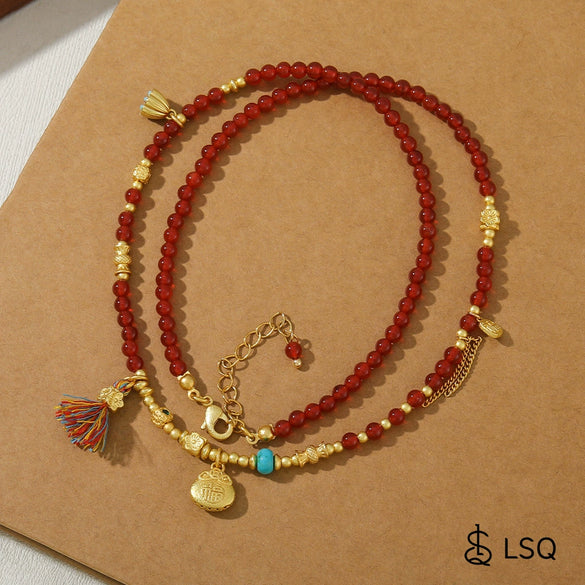 Wholesale Necklace Red Agate Copper Geometric Handmade Vintage Natural Stone