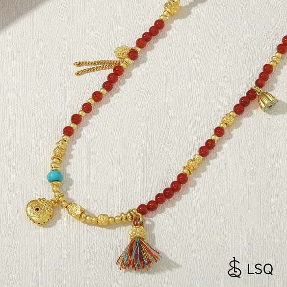 Wholesale Necklace Red Agate Copper Geometric Handmade Vintage Natural Stone