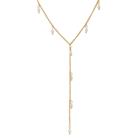 Wholesale Necklace Retro Elegant Pearl Tassel Pendant Stainless Steel Electroplated For Women