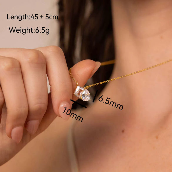 Wholesale Necklace Retro Light Luxury Style Stainless Steel Titanium Steel O Shaped Chain Pear Shaped Square Zircon Electroplated