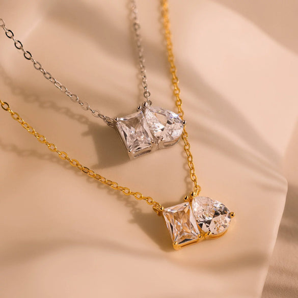 Wholesale Necklace Retro Light Luxury Style Stainless Steel Titanium Steel O Shaped Chain Pear Shaped Square Zircon Electroplated