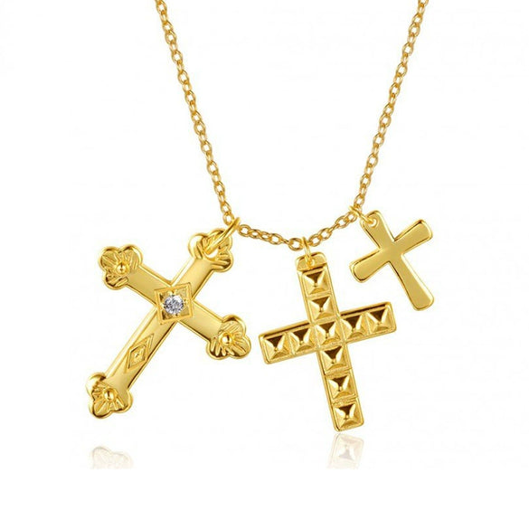 Wholesale Necklace S925 Silver Copper Geometric Cross Multilayer Hiphop Retro Electroplated
