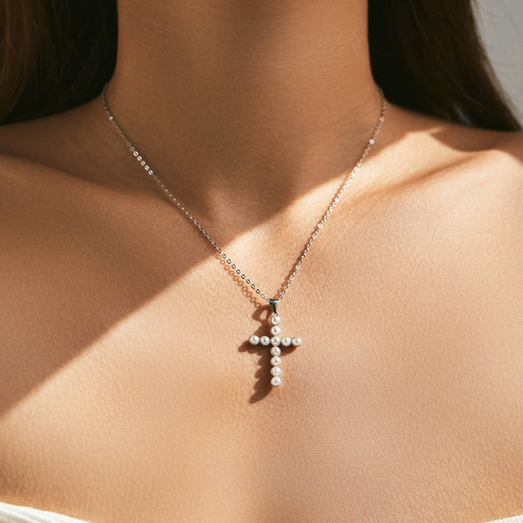 Wholesale Necklace S925 Silver Cross Pendant With Pearls Fashion Ol Style For Women