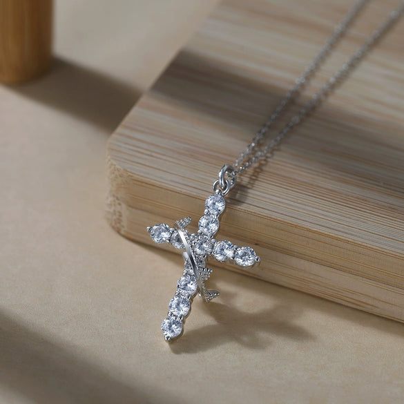 Wholesale Necklace S925 Silver Rotatable Crown With Zircon Geometric Cross Pendant Electroplated