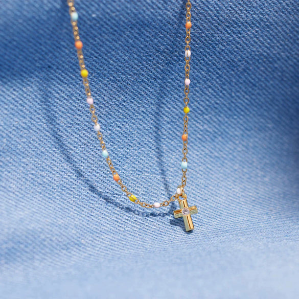 Wholesale Necklace S925 Sterling Silver Cross Colorful Enamel Geometric Ochain Women's