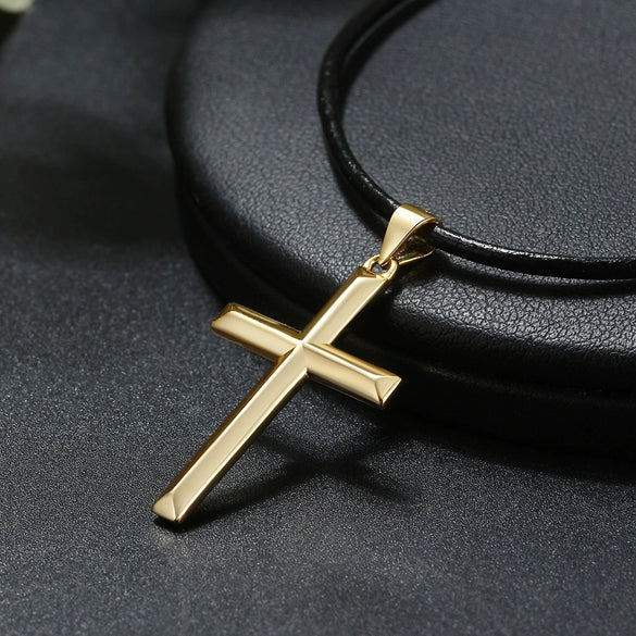Wholesale Necklace S925 Sterling Silver Cross Geometric Polished Hip Hop Fashion Leather Rope Jewelry Pendant
