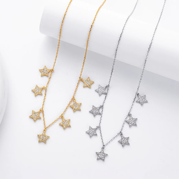 Wholesale Necklace S925 Sterling Silver Fivepointed Star Inlaid Zircon Ochain For Women