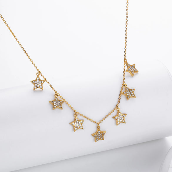 Wholesale Necklace S925 Sterling Silver Fivepointed Star Inlaid Zircon Ochain For Women