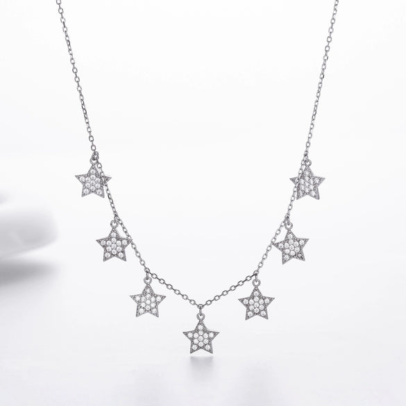 Wholesale Necklace S925 Sterling Silver Fivepointed Star Inlaid Zircon Ochain For Women