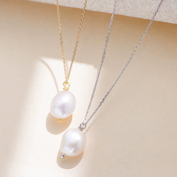 Wholesale Necklace S925 Sterling Silver Geometric Freshwater Pearl Set Women's Cross Chain