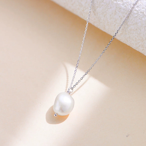 Wholesale Necklace S925 Sterling Silver Geometric Freshwater Pearl Set Women's Cross Chain