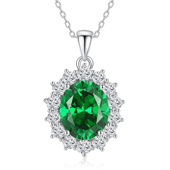 Wholesale Necklace S925 Sterling Silver Geometric Light Luxury Style Flower Cut Emerald Pendant