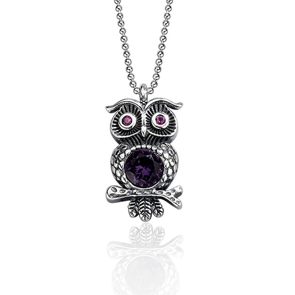 Wholesale Necklace S925 Sterling Silver Geometric Owl Crystal Pendant Bead Chain Electroplating Hipster Retro Distressed