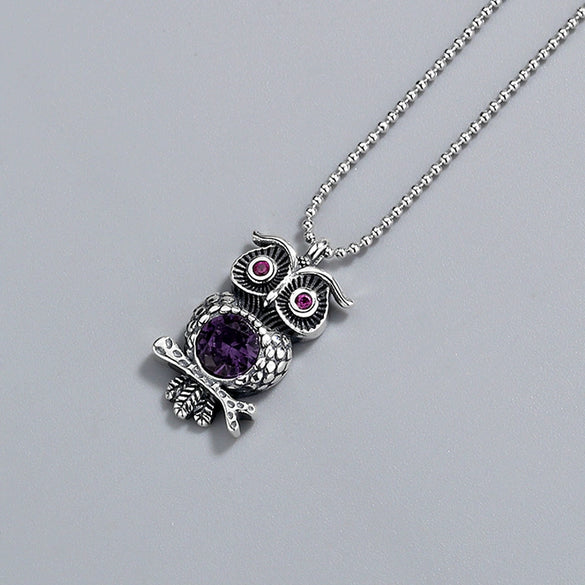 Wholesale Necklace S925 Sterling Silver Geometric Owl Crystal Pendant Bead Chain Electroplating Hipster Retro Distressed