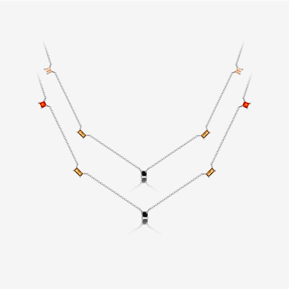Wholesale Necklace S925 Sterling Silver Geometric Style Electroplated With Platinum And 18K Gold