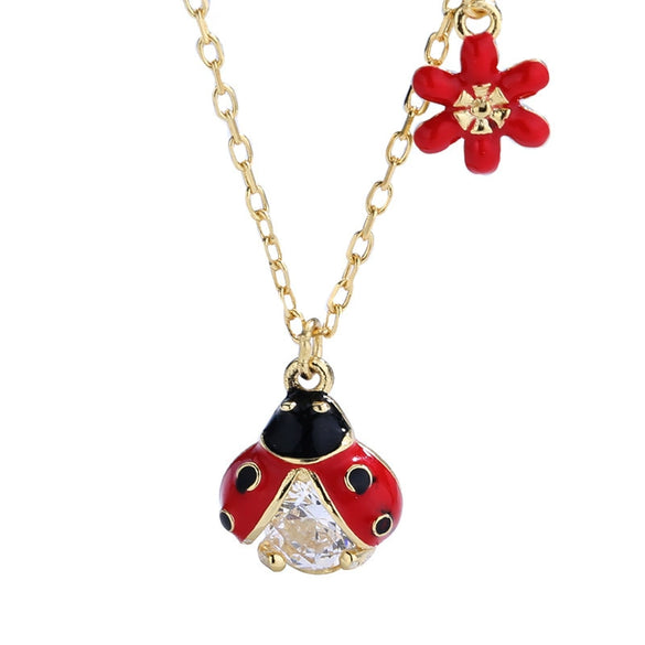 Wholesale Necklace S925 Sterling Silver Insect Pattern Gem Inlaid Pendant Clavicle Chain