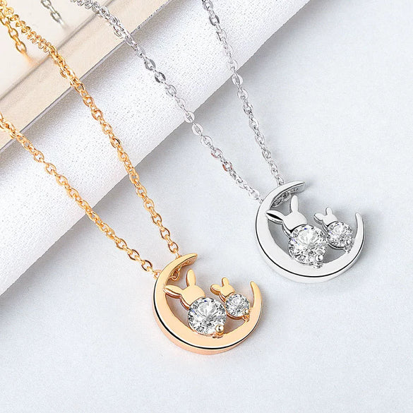 Wholesale Necklace S925 Sterling Silver Jade Rabbit Electroplating Mori Artistic For Women