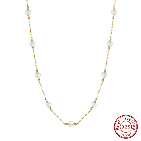 Wholesale Necklace S925 Sterling Silver Natural Freshwater Pearl Geometric Electroplated Simple Style
