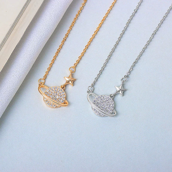 Wholesale Necklace S925 Sterling Silver Planet Pattern Electroplating Cross Chain For Women