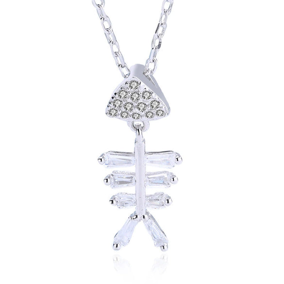 Wholesale Necklace S925 Sterling Silver Skull Fish Pendant Cross Chain Mixed Gem Inlay Geometric Electroplated