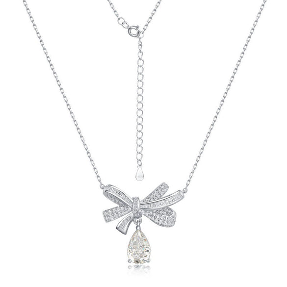 Wholesale Necklace 925 Silver Bow Water Drop High Carbon Diamond Light Luxury Style