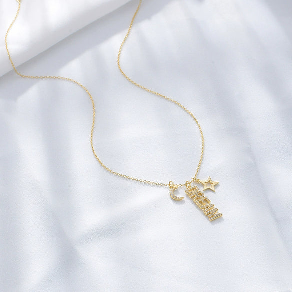 Wholesale Necklace 925 Silver English Letter Diamond Moon Star Pendant For Women