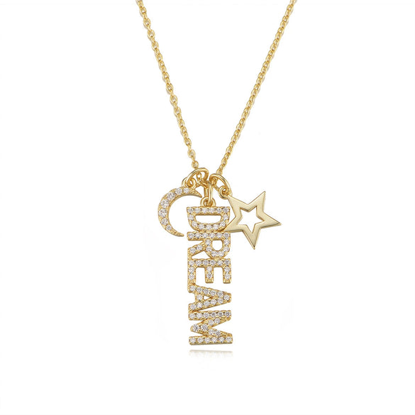 Wholesale Necklace 925 Silver English Letter Diamond Moon Star Pendant For Women