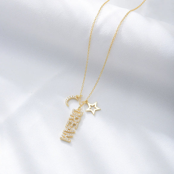 Wholesale Necklace 925 Silver English Letter Diamond Moon Star Pendant For Women