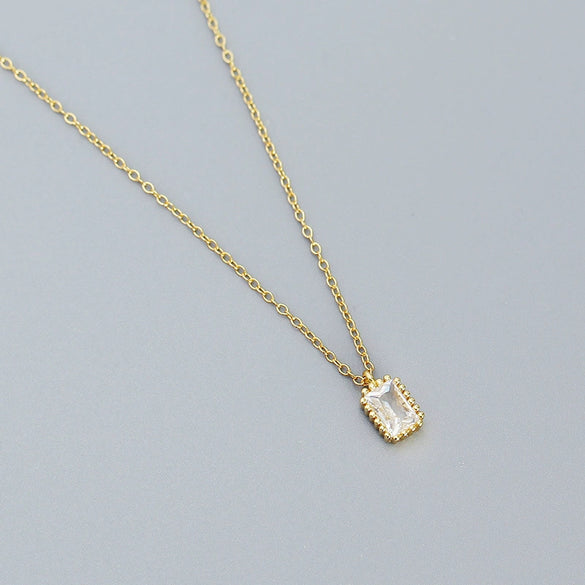 Wholesale Necklace 925 Silver Geometric Rectangular Zircon Electroplated Ochain For Women