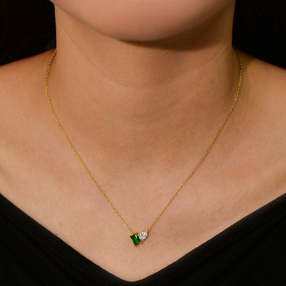 Wholesale Necklace Silver Inlaid With Emerald Rectangular Water Drop Zircon Geometric Women's