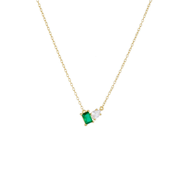 Wholesale Necklace Silver Inlaid With Emerald Rectangular Water Drop Zircon Geometric Women's