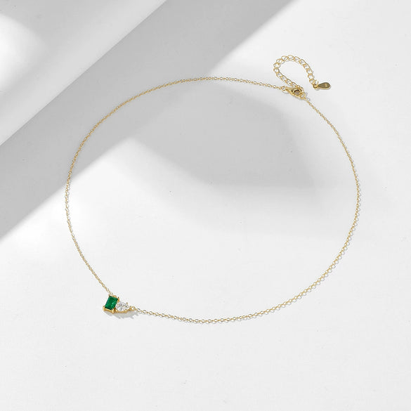 Wholesale Necklace Silver Inlaid With Emerald Rectangular Water Drop Zircon Geometric Women's