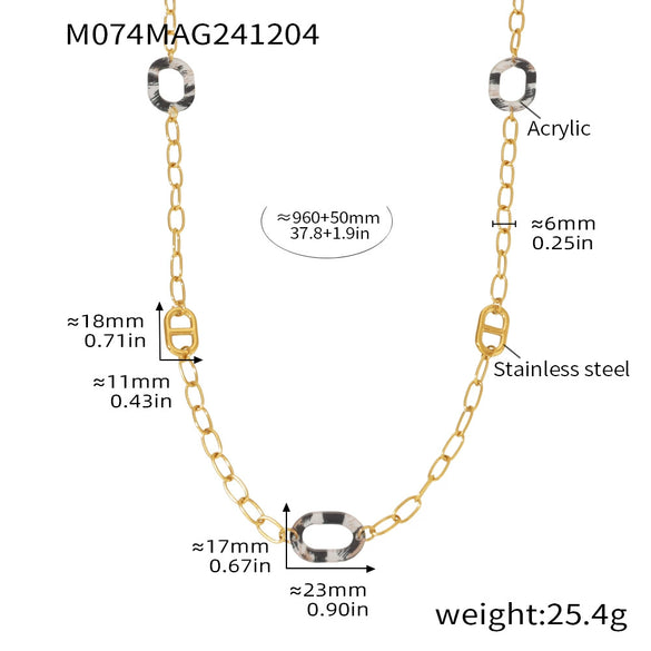 Wholesale Necklace Stainless Steel Acrylic Circle Leopard Print Woolen Electroplated 316L Stainless Steel Unisex