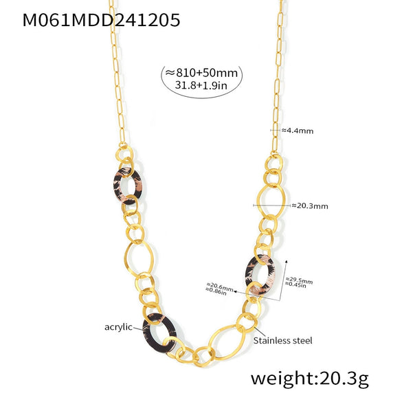 Wholesale Necklace Stainless Steel Acrylic Circle Leopard Print Woolen Electroplated 316L Stainless Steel Unisex