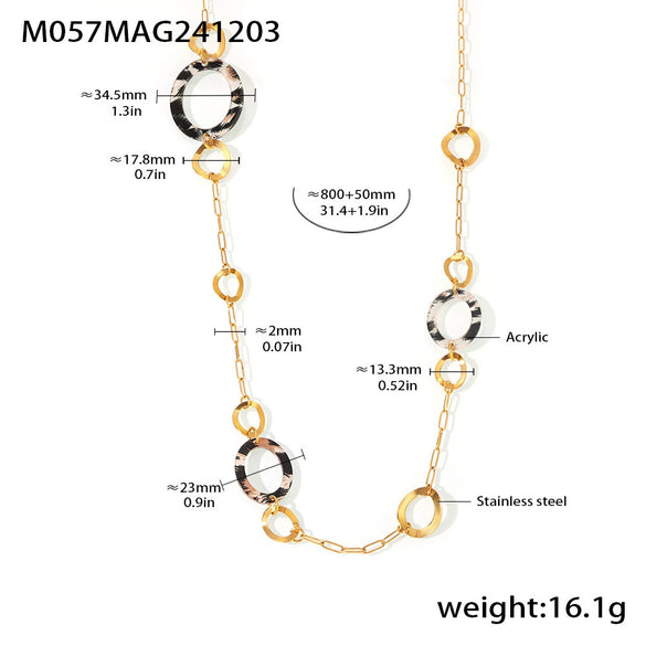 Wholesale Necklace Stainless Steel Acrylic Circle Leopard Print Woolen Electroplated 316L Stainless Steel Unisex